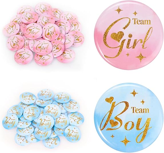 KEQAR 24 Pezzi Spille Gender Reveal per Baby Shower Party, Accessori Decorativi, Spille Team Boy e Team Girl, Bottoni Rotondi Pinback (4,5 cm) (Blu e Rosa KEQAR 24 Pezzi Spille Gender Reveal per Baby Shower Party, Accessori Decorativi, Spille Team Boy e Team Girl, Bottoni Rotondi Pinback (4,5 cm) (Blu e Rosa