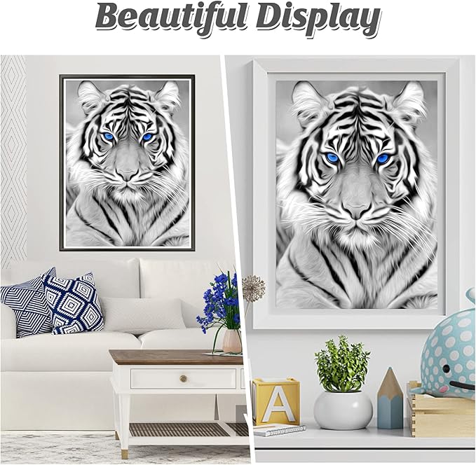 Diamond Art Kits for Adults, White Tiger Diamond Art Full 5D Diamond Art Kits Tiger Rhinestone Picture Art Craft for Home Wall Decor 11.8x15.7 Inch