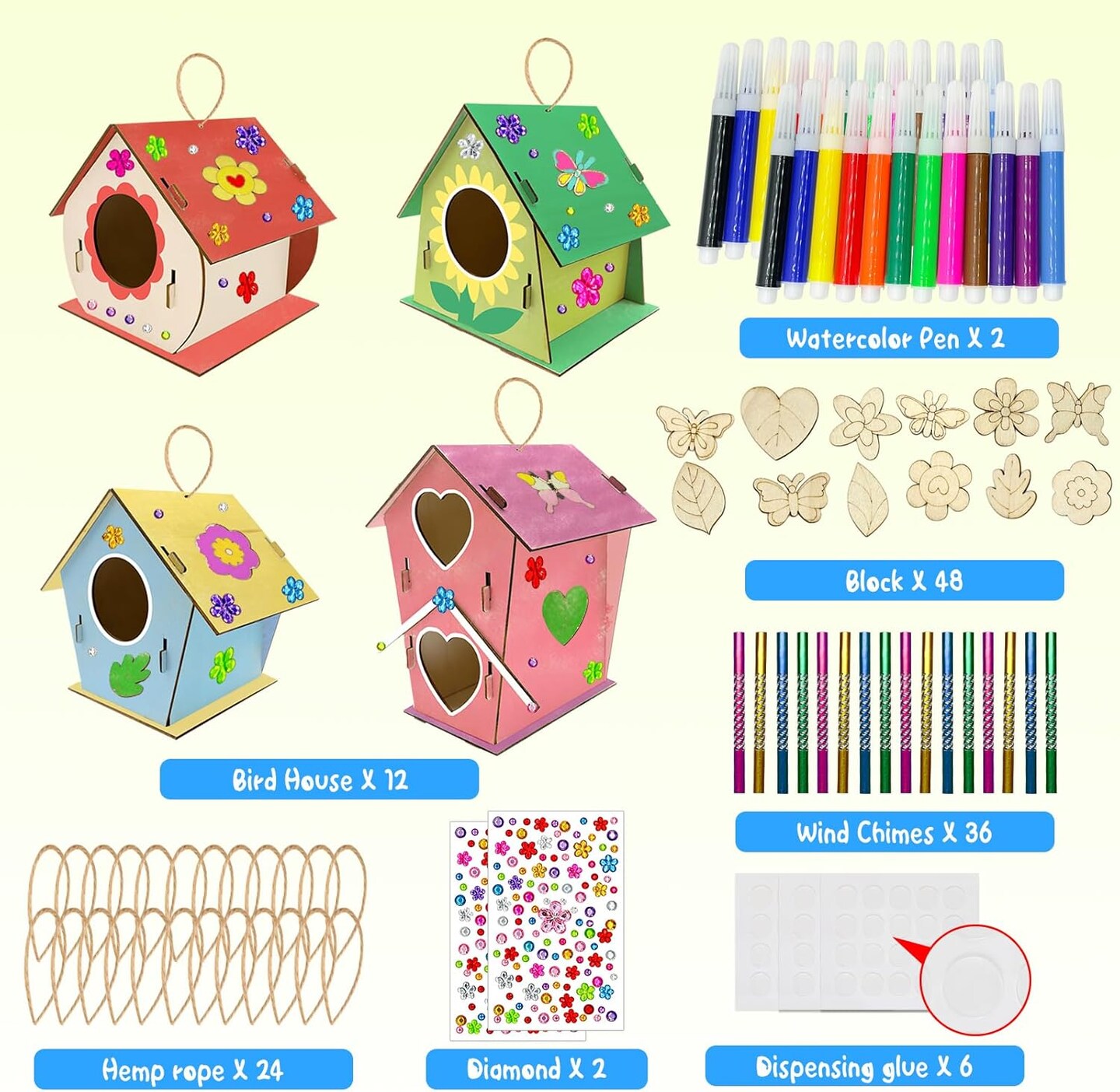 12 Sets DIY Wooden Birdhouse Craft Kit