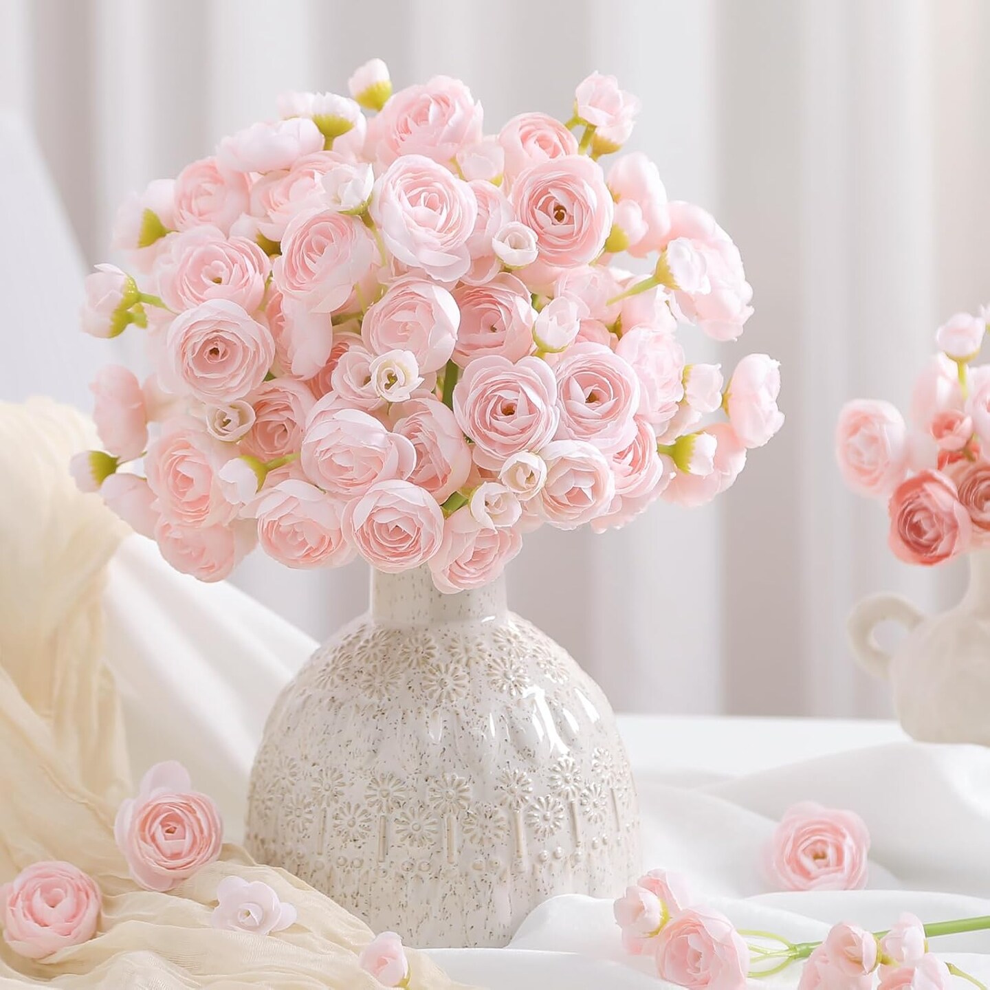Spring Tabletop Decor – 30PCS Shabby Blush Ranunculus Artificial Flowers, Faux Silk Mini Flowers for DIY Bouquets, Wedding Fillers & Home Decor