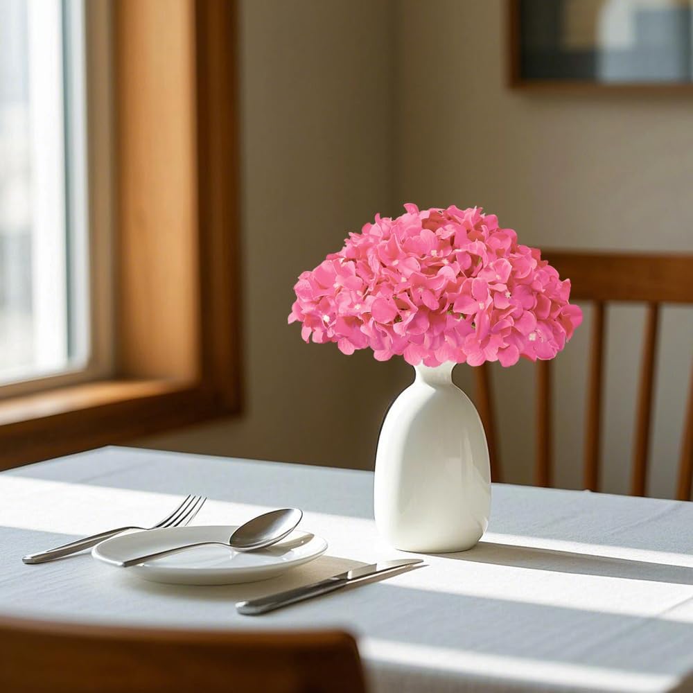 Spring Tabletop Decor – 20PCS Hot Pink Artificial Hydrangea Flowers, Faux Silk Fuchsia Hydrangeas with Stems for Wedding Bouquets, Table Centerpieces & Home Decor