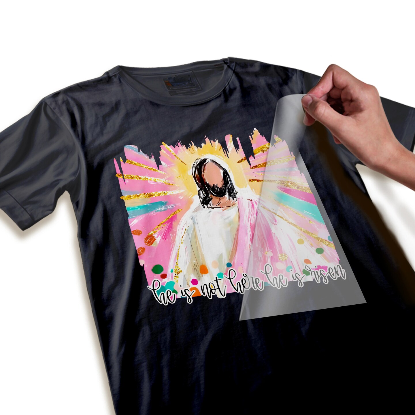Easter DTF Transfer - He Is Risen Jesus Watercolor Ready To Press