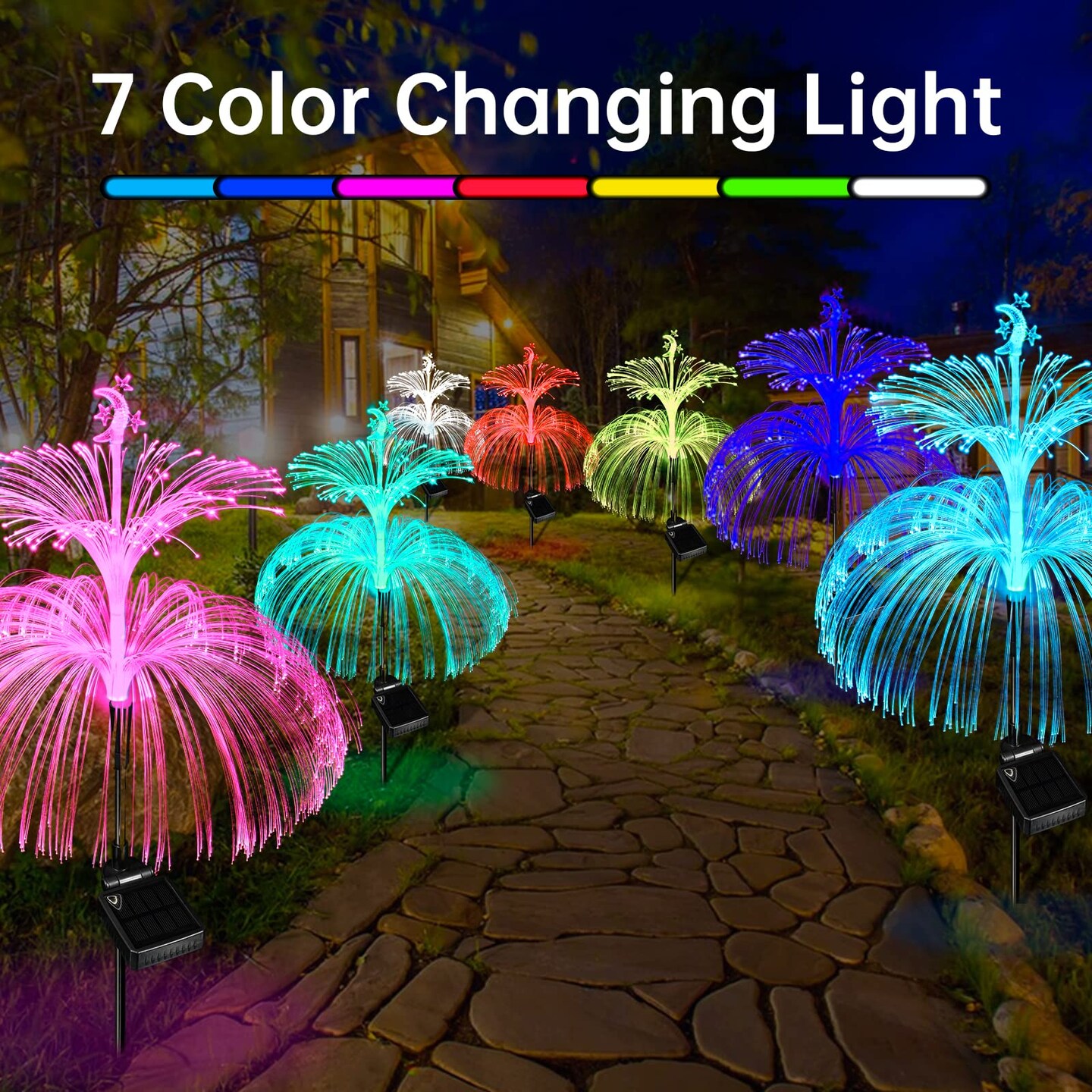 callica Solar Flower Lights Outdoor Garden Waterproof 3 Pack Solar Yard Lights 7 Color Changing Outdoor Decorative for Garden Pathway Party Wedding Birthday Holiday Decor