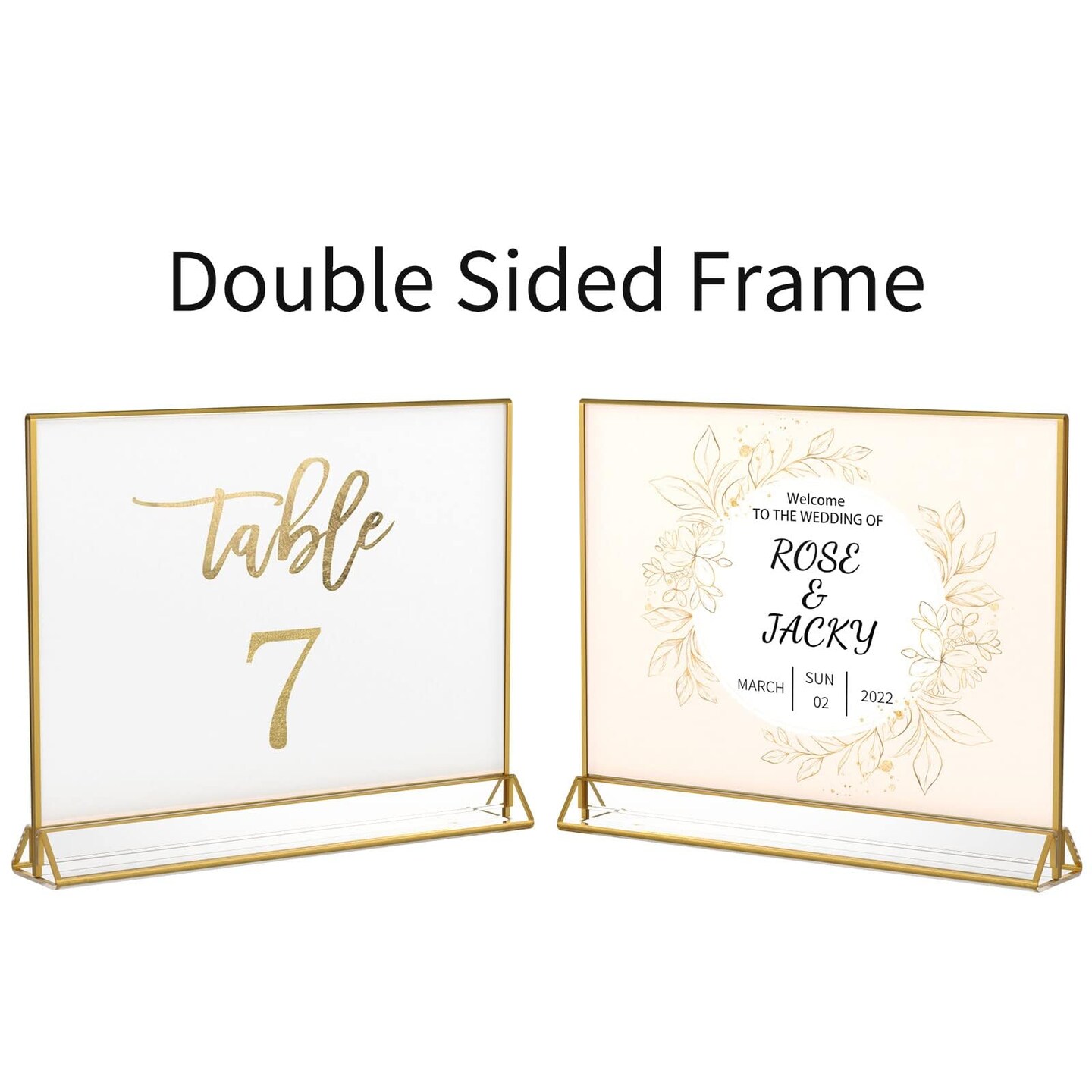 NIUBEE 6Pack 6 x 4 Horizontal Clear Acrylic Sign Holder with Gold Borders, Double Sided Table Menu Stands Picture Frames for Wedding Table Numbers, Restaurant Signs, Photos and Art Display