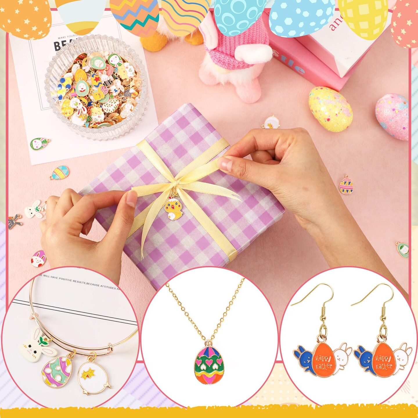 SANNIX 350pc Easter Charms for Jewelry Making - Bulk Easter Egg Bunny Rabbit Pendant Charms for Bracelet, Necklace, Earring Crafts