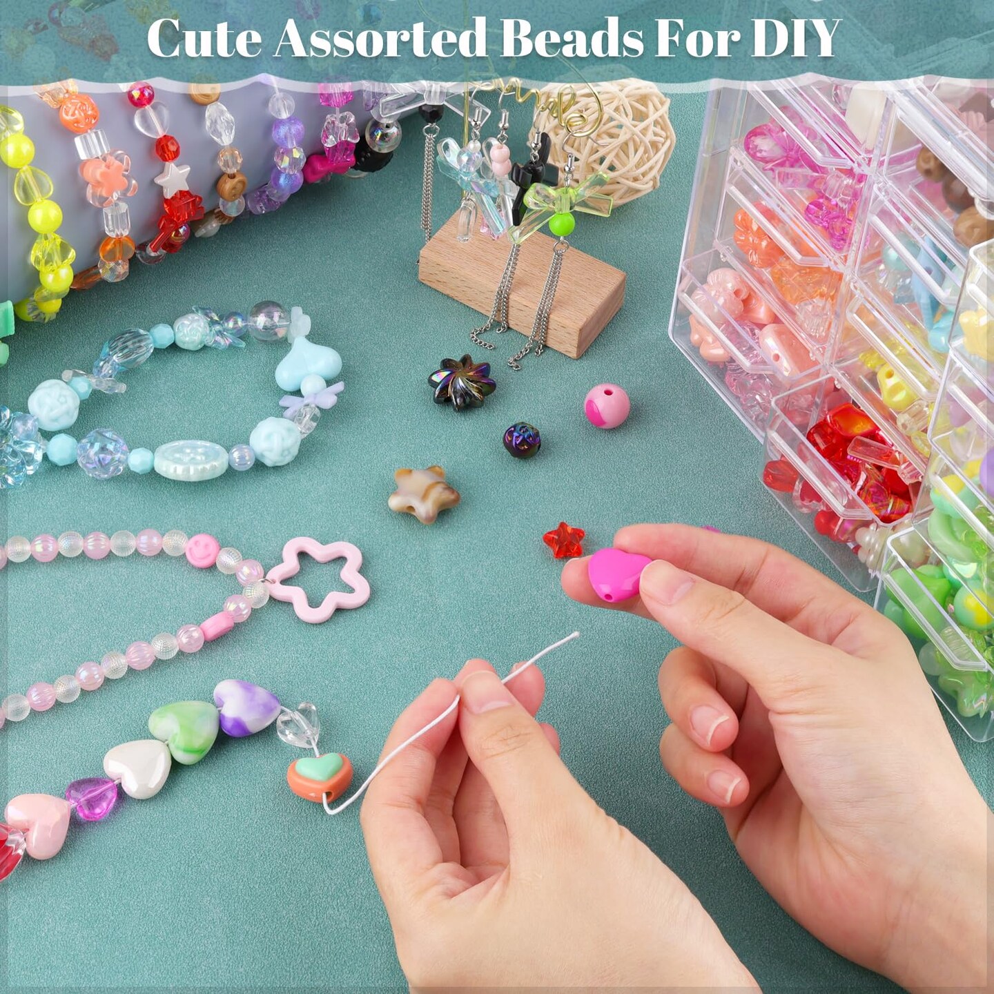 TINKRSTUFF Assorted 260-320PCS Acrylic Beads For Bracelet Making, Flower Bow Butterfly Candy GummyBear Kawaii Aesthetic Beads,Cute Beads For Jewelry Making DIY Necklace Keychain Phone Charms(6 Colors)