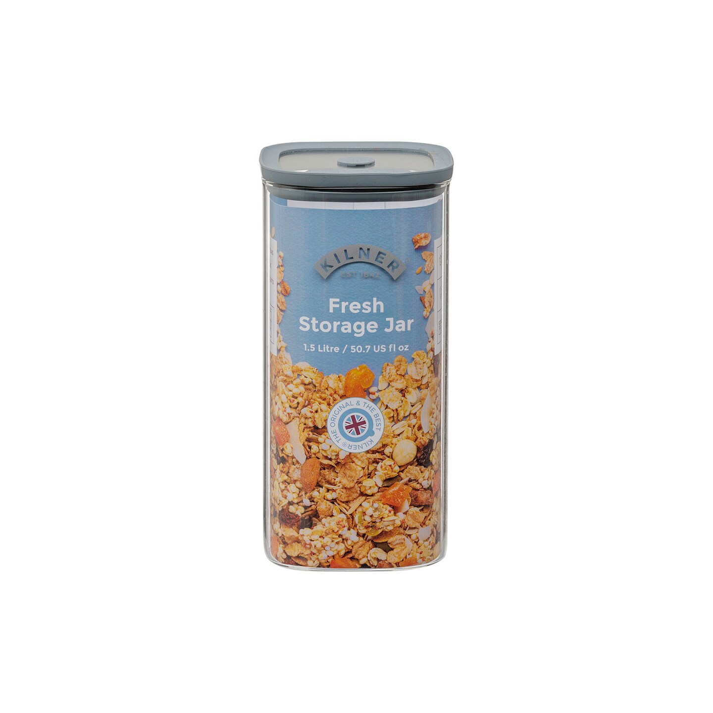 Kilner Fresh Storage Square Jar, Borosilicate Glass Food Container, 50.7 Ounce