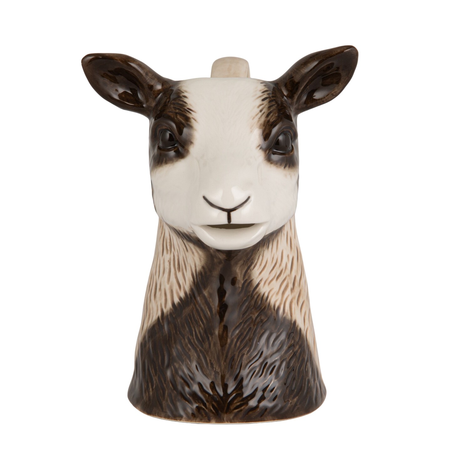 Hello Honey 12-Ounce Stoneware Goat Shaped Pitcher, Brown and White