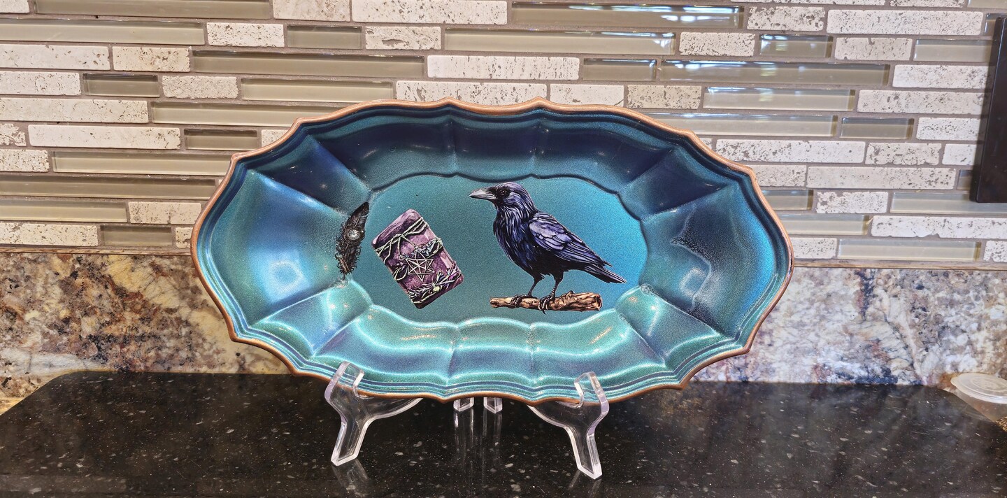 Trinket Dish Crow and Grimoire 13 x 7 x 1.5 BONUS clear plastic