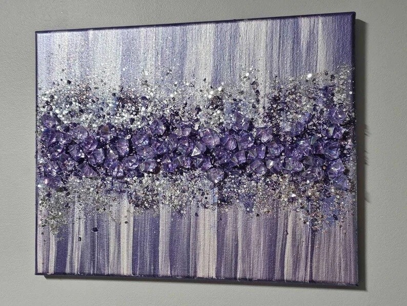 Moon glitter mini アクリルテクスチャーアート() Mini Amethyst Bright Silver Aura Gem Glam, purple glass painting