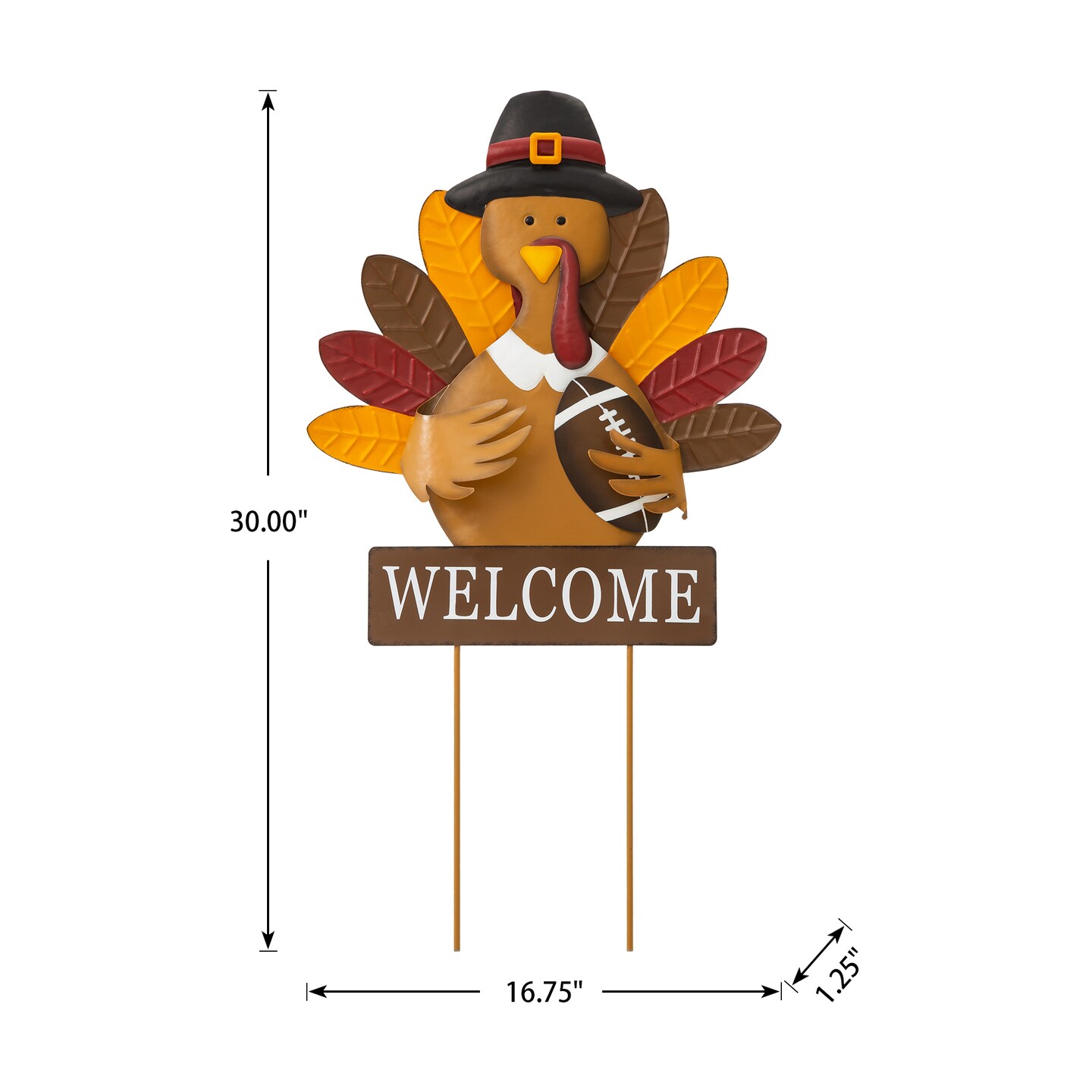 Set of 2 30"H Thanksgiving Metal Turkey Yard Stake/Hanging Wall Décor (Two Function, KD)