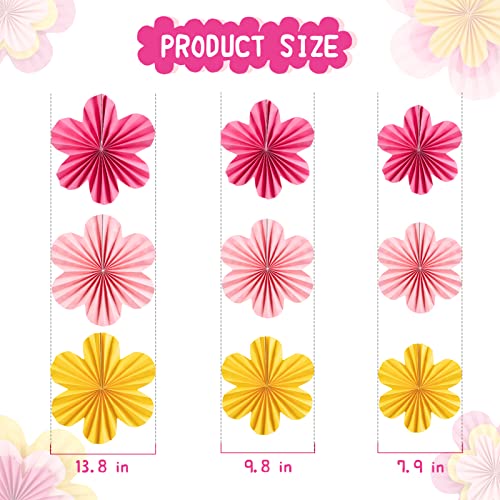 9 Pieces Paper Flowers Decorations for Wall Paper Fans Classroom Decoration Paper Floral Backdrop Decor Paper Fans Decoration Hanging Paper Fans Pink Flower Wall Decor