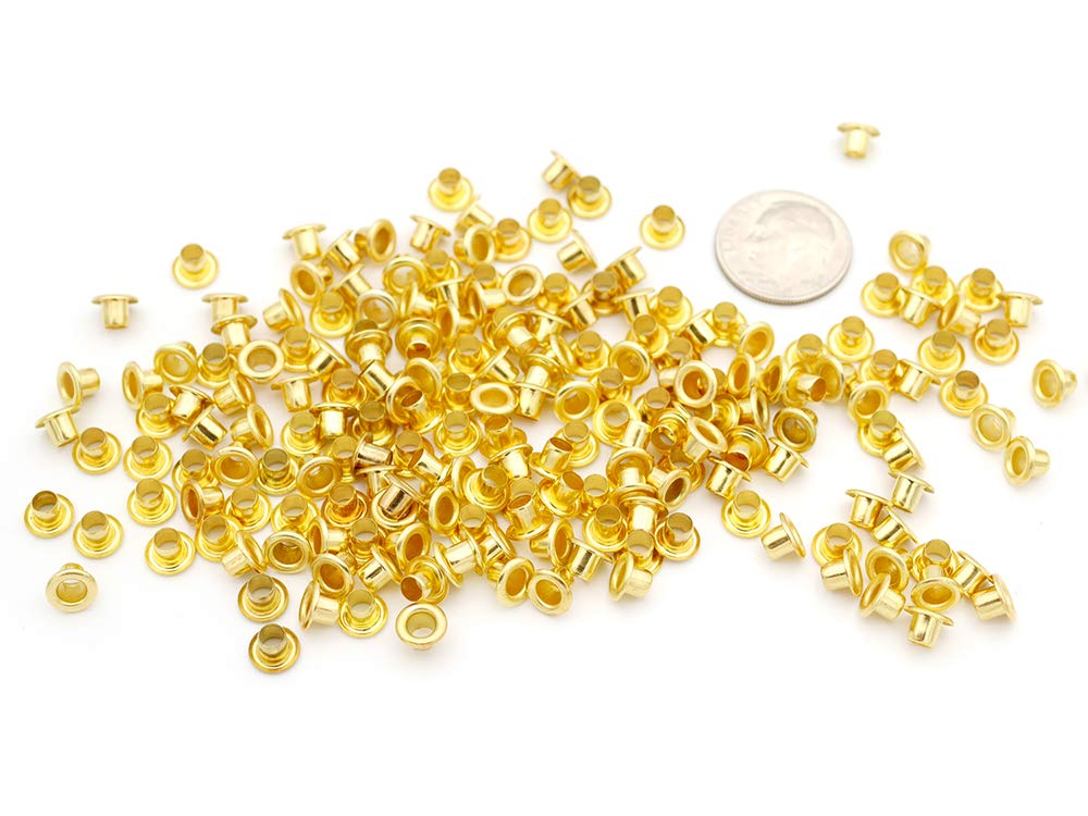 200 Pieces 1/8 Inch ID Grommets Eyelets 3MM Hole Self Backing Eyelet for Bead Cores, Clothes, Leather, Canvas (Gold)