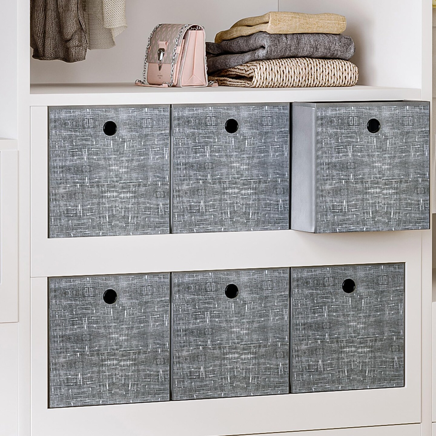 6 Pieces Storage Cubes, 11.8-Inch Foldable Cube Storage Bin with Handles,  Cube Storage Baskets for Organizing, Closet Organizers for Shelves, Bookcase, Grey SC07030W