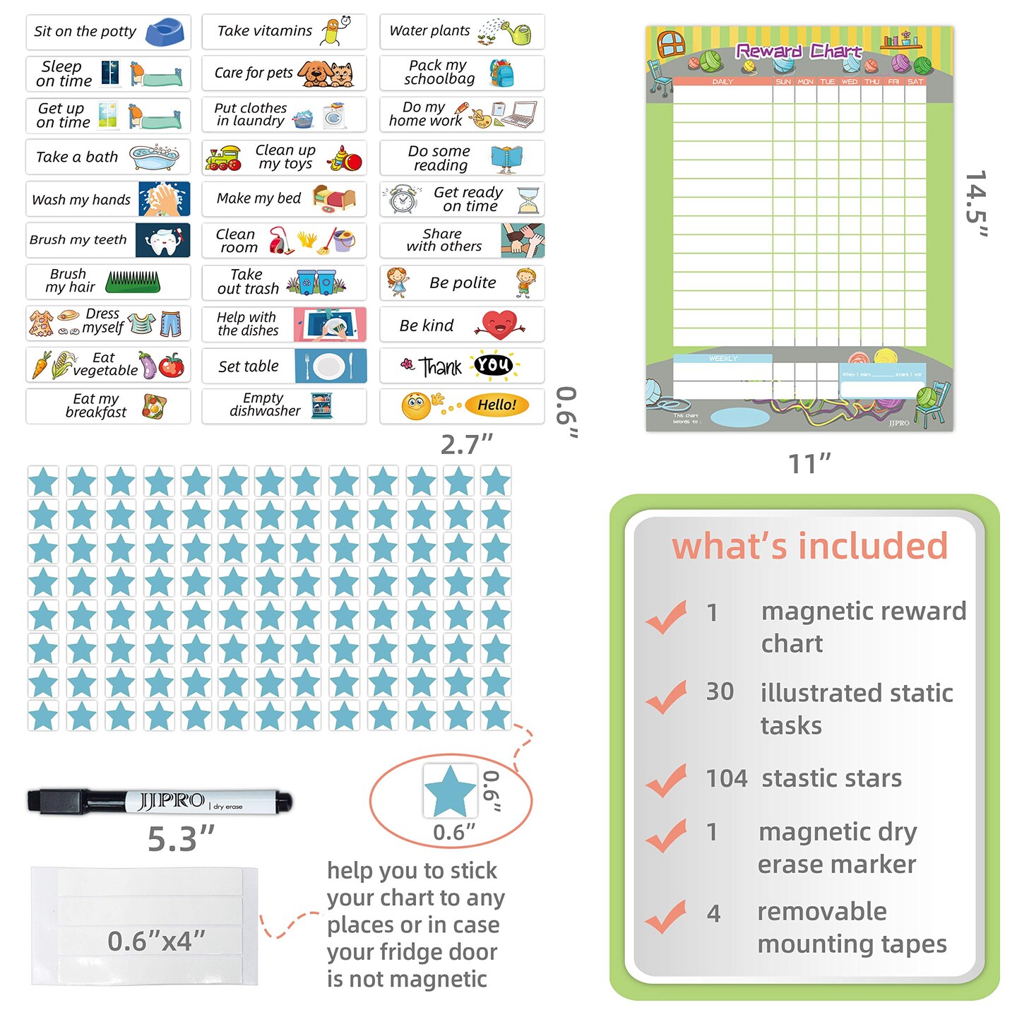 Each Set Includes 30 tasks, 104 Stars, and one 11&#x201C; x 14.5&#x22; Magnetic Chart- Green