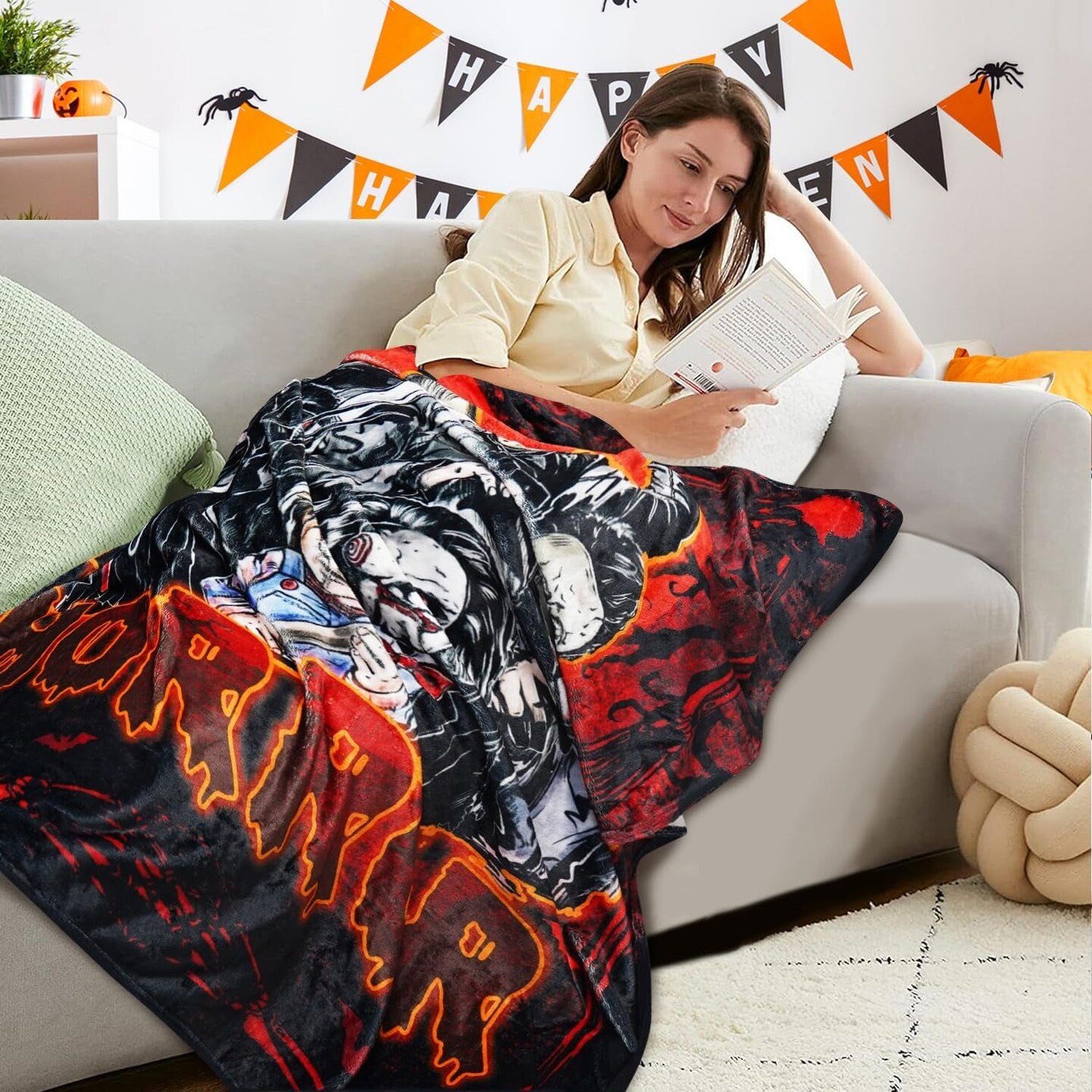 Halloween Horror Blanket Gifts for Women Men Adults Kids, Spooky Blanket, Halloween Fleece Throw Blanket, Halloween Blankets and Throws, 50"X60"