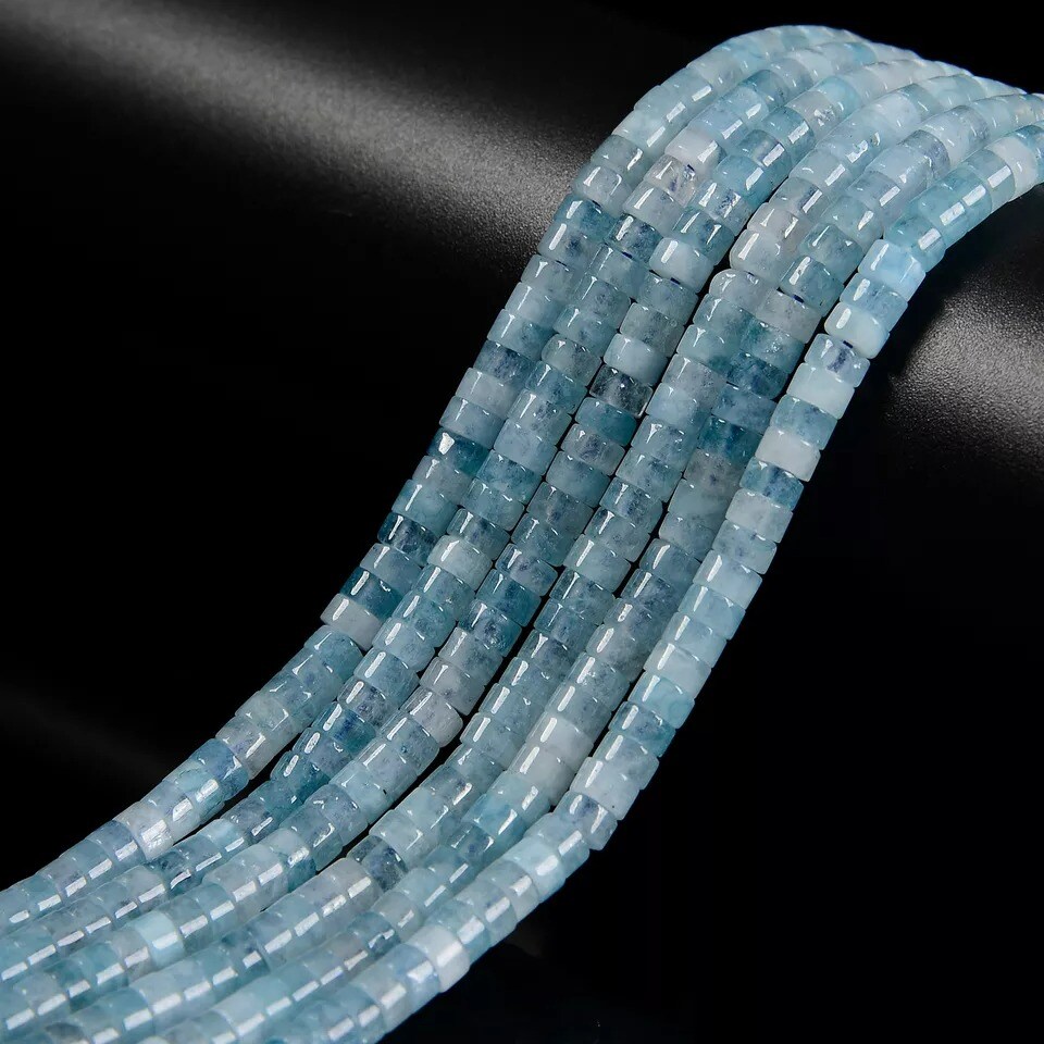 Natural Aquamarine Heishi Disc Beads Size 2x4mm 15.5&#x27;&#x27; Strand