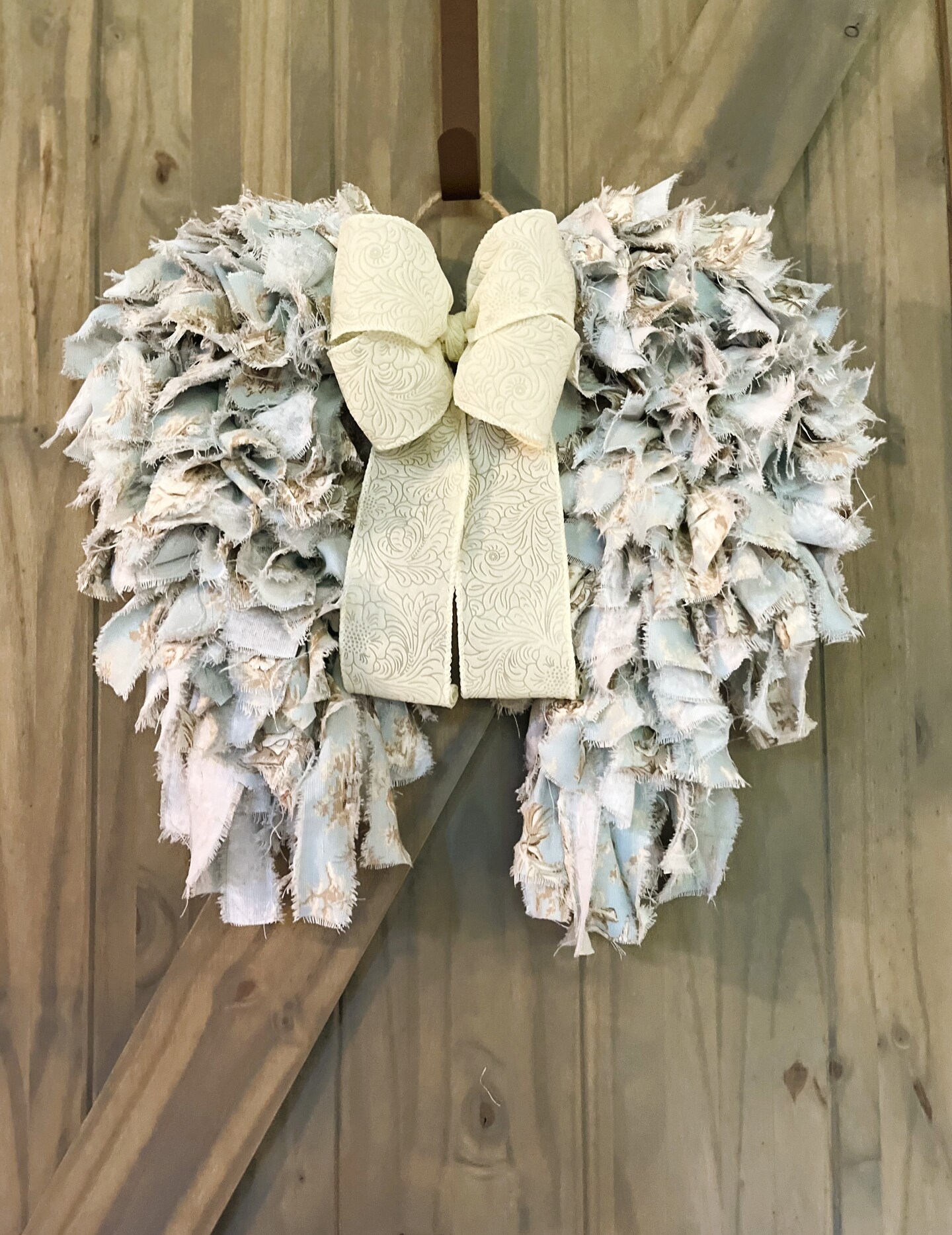 Angel Wings| Vintage Toile| Shabby Chic| Rag Wreath| Rustic Art
