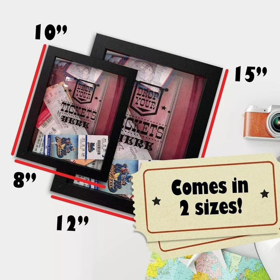 Ticket Shadow Box - Wood with Plexiglass - 8&#x22; x 10&#x22; - 4&#x22; Ticket Slot -