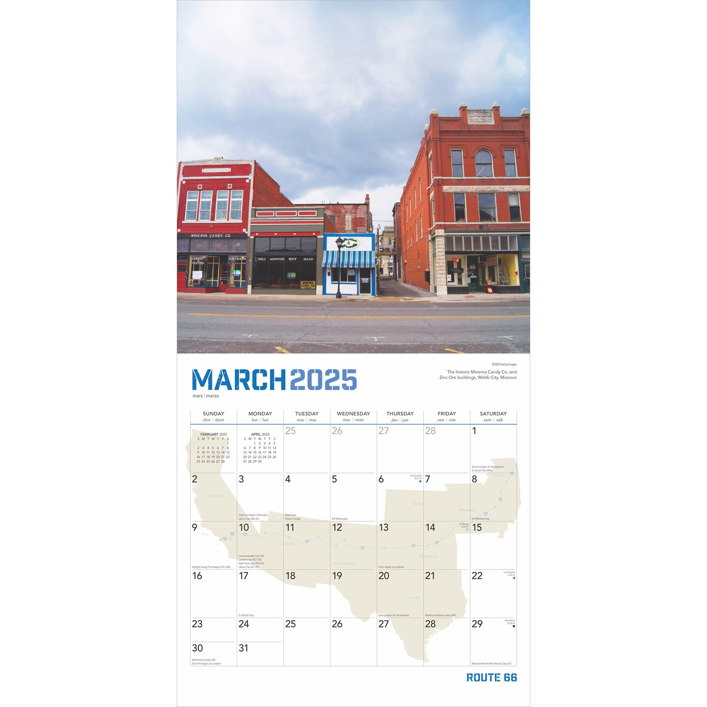 Route 66 | 2025 12 x 24 Inch Monthly Square Wall Calendar | Plastic-Free | BrownTrout | USA United States of America Scenic Rural