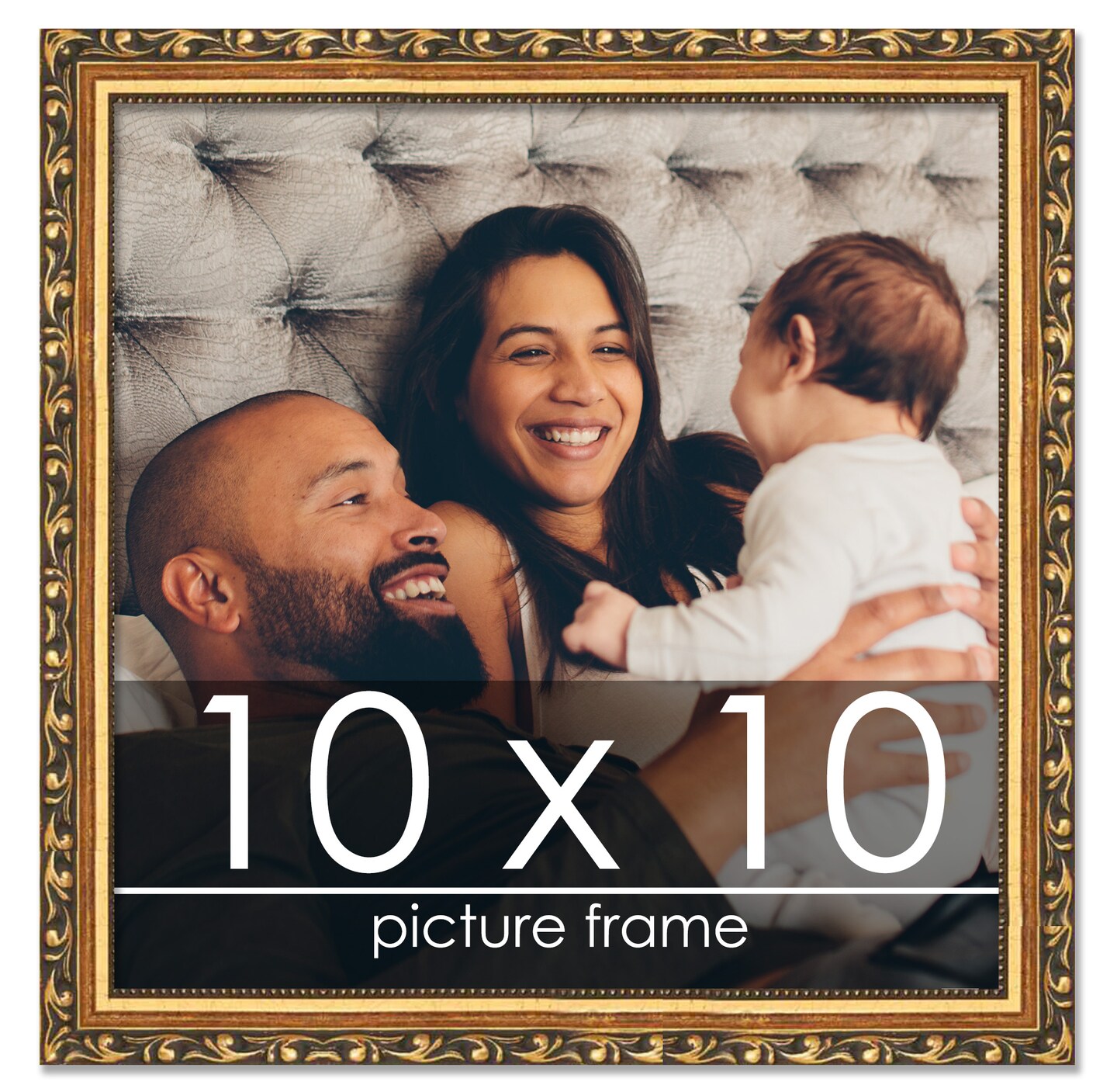 10x10 Gold with Black Wood Picture Frame - UV Acrylic, Foam Board Backing, Hanging Hardware