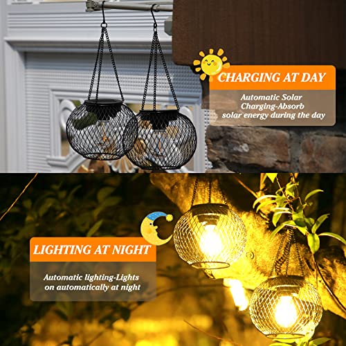 2 Pack Solar Lantern Outdoor, Hanging Solar Lights Outdoor Garden Christmas Decorations Decorative Lighting Solar Powered Waterproof Tree Lantern for Garden Yard Patio Pathway,