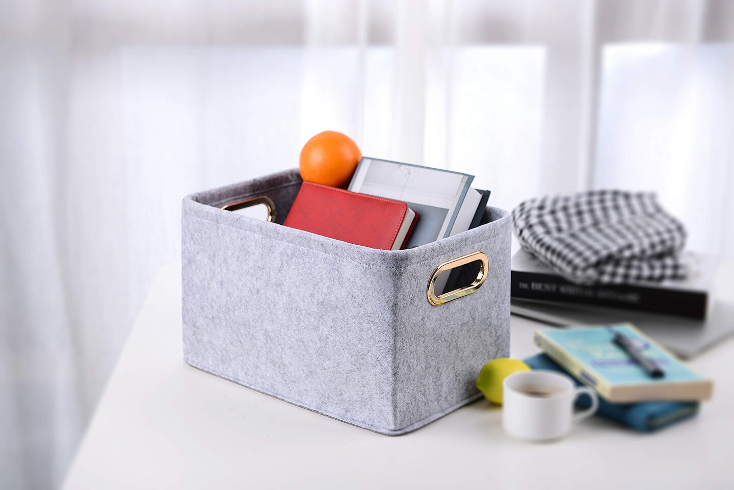 Storage Bins Foldable Felt Fabric Storage Basket Organizer Boxes Containers with Handles Metal Handles for Nursery Toys,Kids Room,Clothes,Towels,Magazine