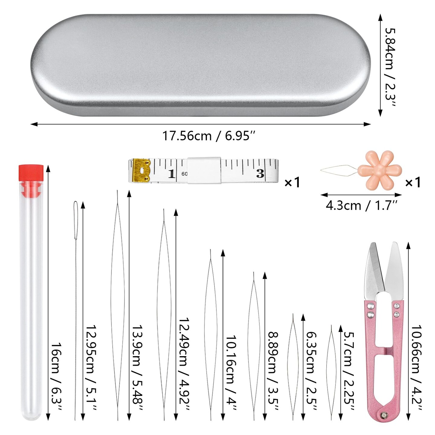 21 Pieces Beading Needles Set, 6 Sizes Seed Beads Needles Big Eye Beading Needles Collapsible Beading Needles Set for Jewelry Making