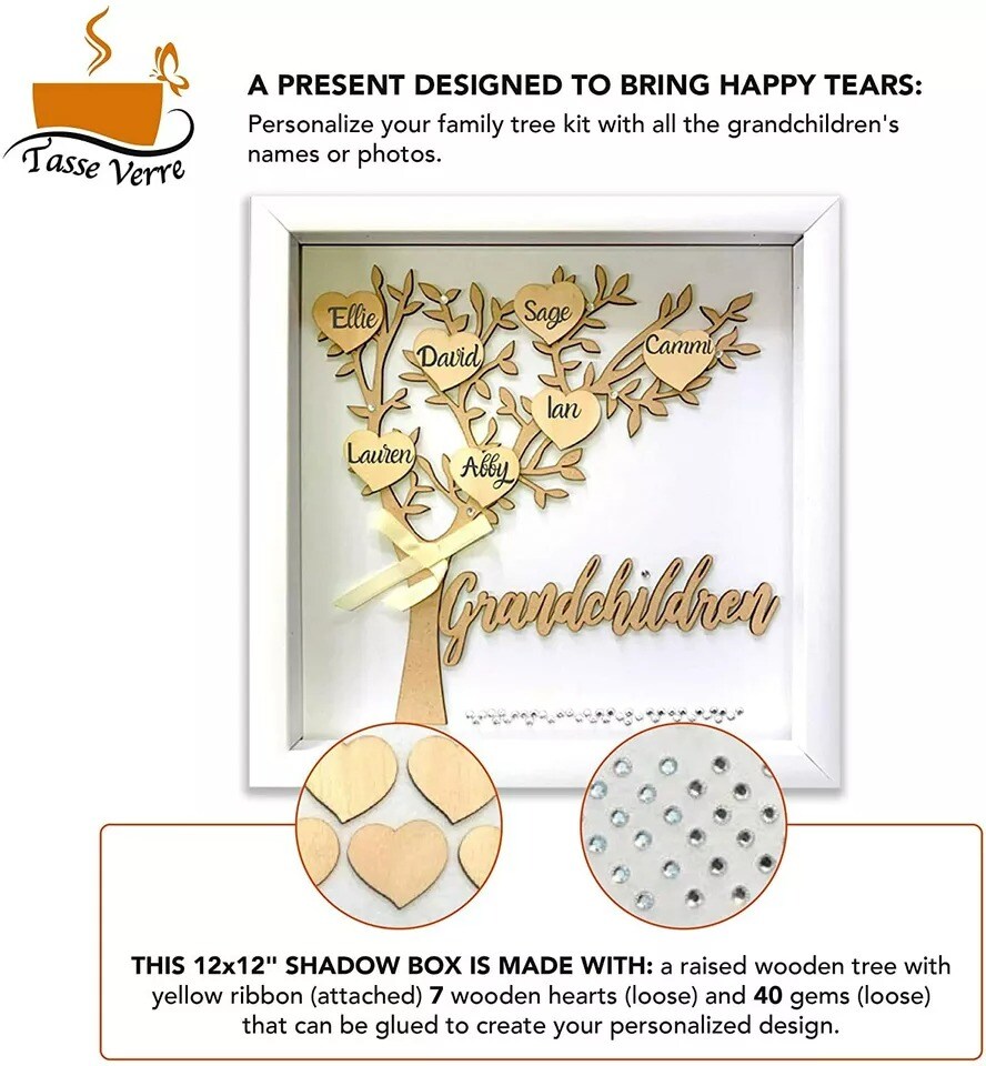 12x12 Grandchildren Shadow Box Kit - Family Tree Mothers Day Gift Grandma Mom