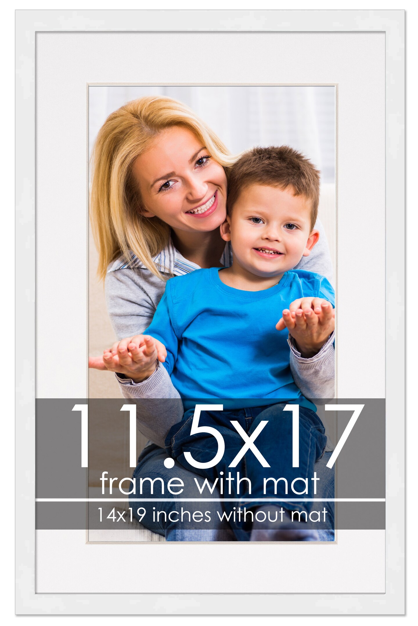 Modern White Frame with White Photo Mat, UV Acrylic Front, Foam Board Backing, 60 Sizes Available