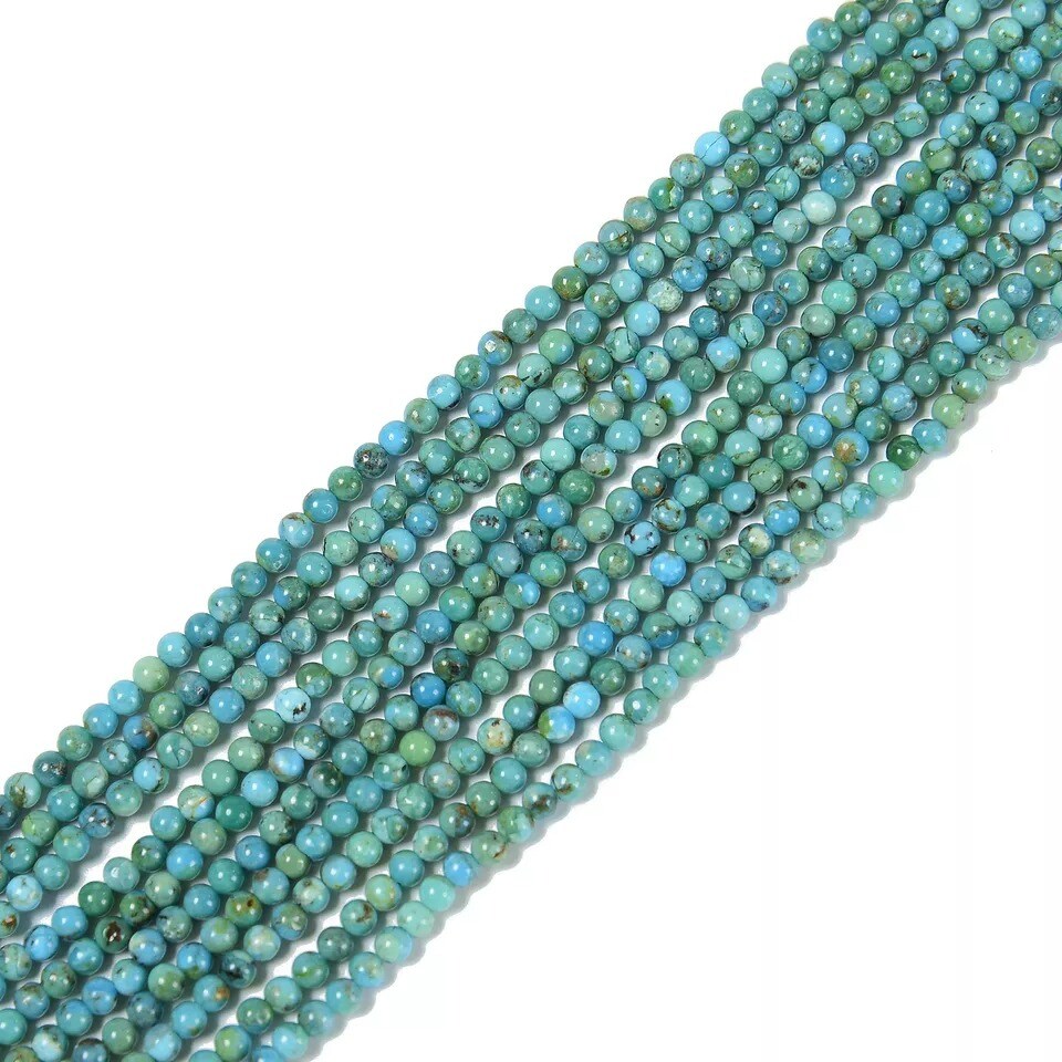 Natural Blue Turquoise Smooth Round Beads Size 2mm 15.5&#x27;&#x27; Strand