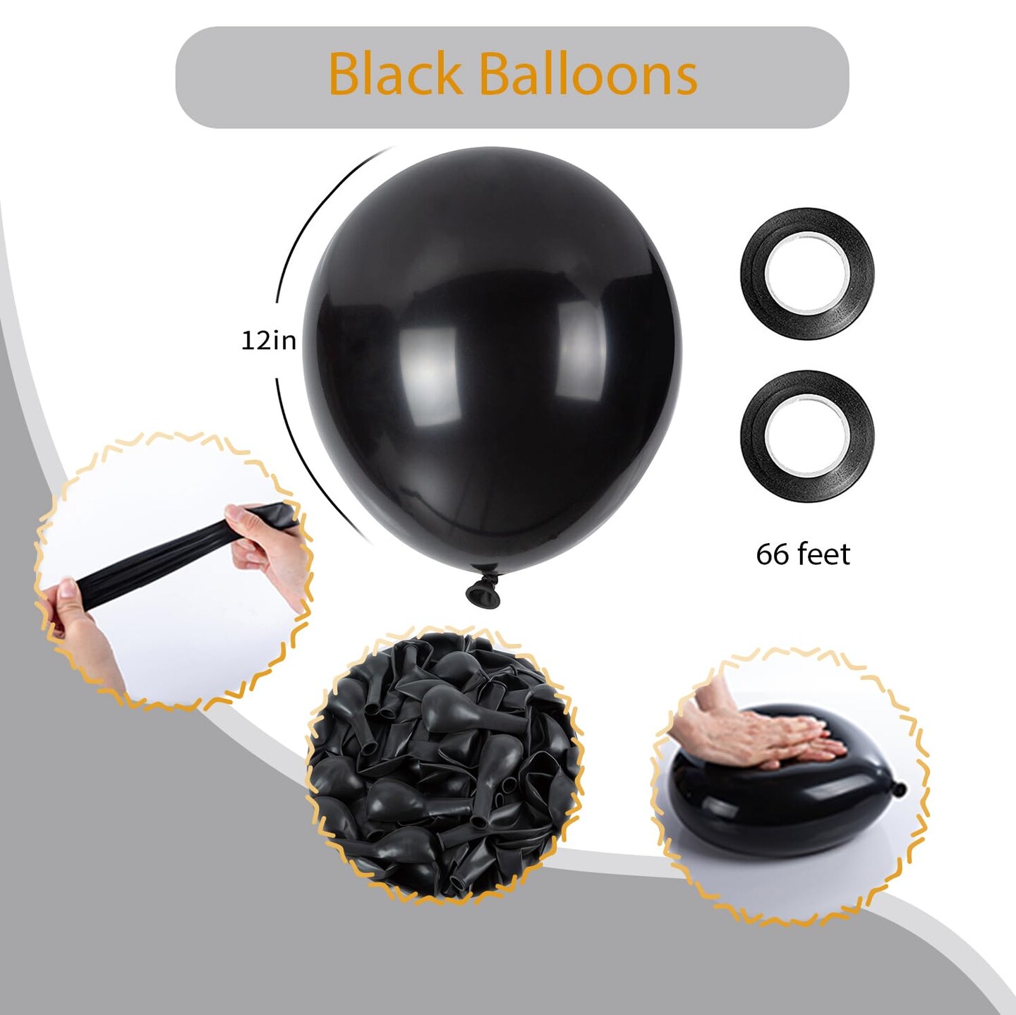 100 Pieces Black Balloons, 12 inch Black Latex Party Balloons Helium Quality for Gende Reveal, Birthday,Baby Shower,Wedding, Halloween or Christmas PartyParty Decoration (with Black Ribbon)
