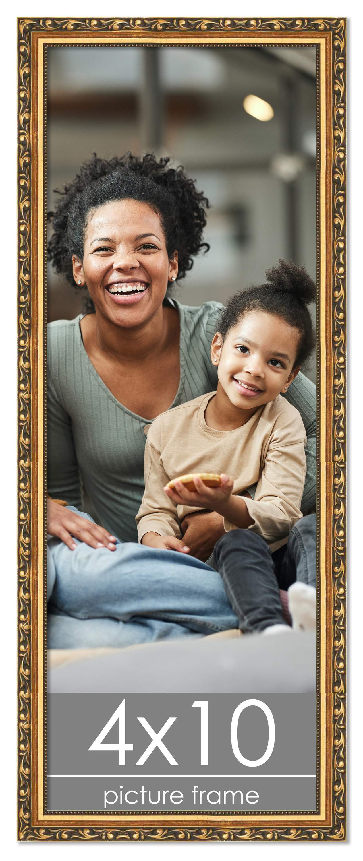 4x10 Solid Wood Antique Picture Frame with UV-Resistant Acrylic & Acid-Free Backing, Available in 4 Finishes: Bronze, Gold, Silver, and Gold with Black