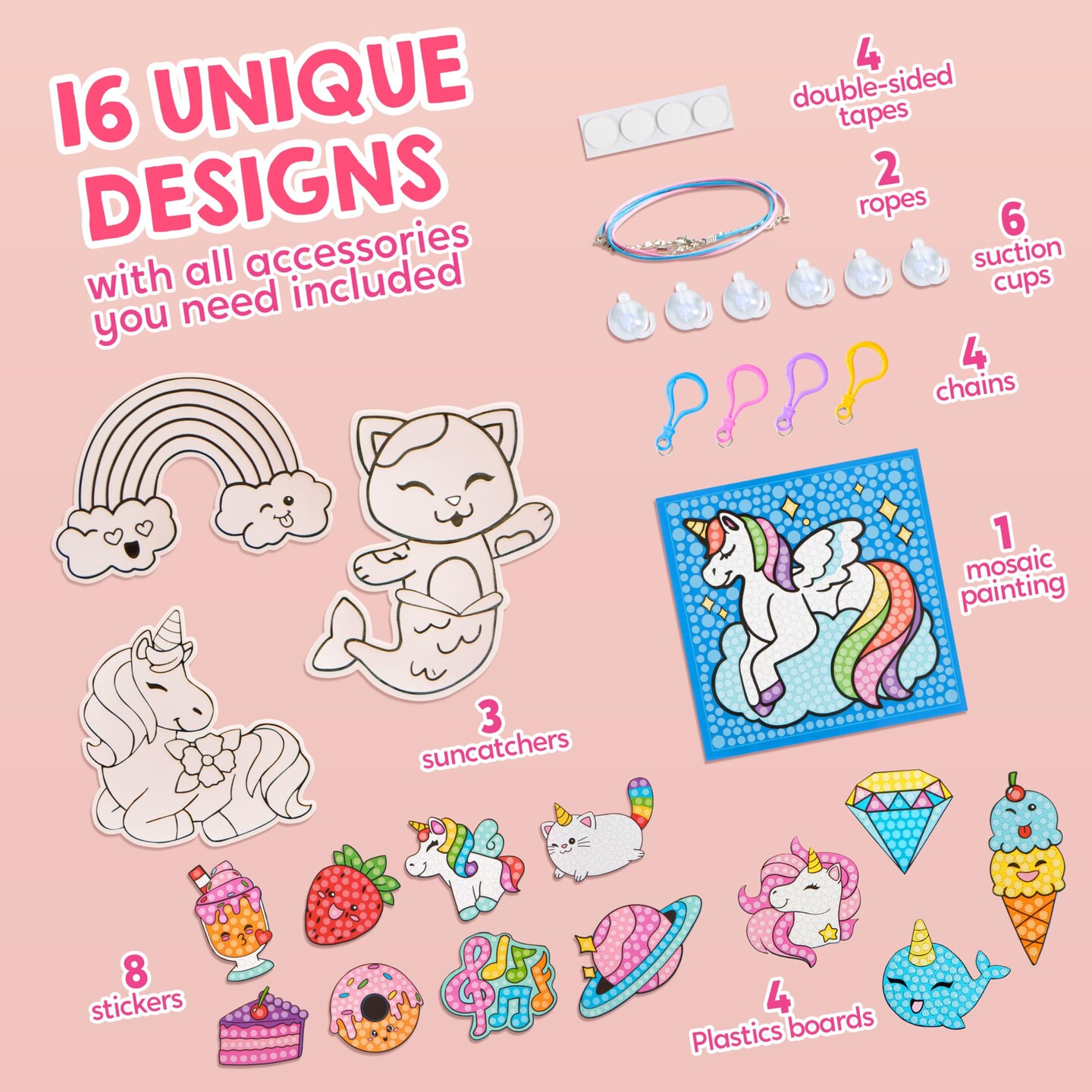 16 Projects Gem Art, Kids Diamond Painting Kit with 5D Gem, Arts and Crafts for Girls Ages 6-12, Gem Craft Activities Kits, Premium Diamond Art Gift Ideas for Girls Crafts Ages 6, 7, 8+