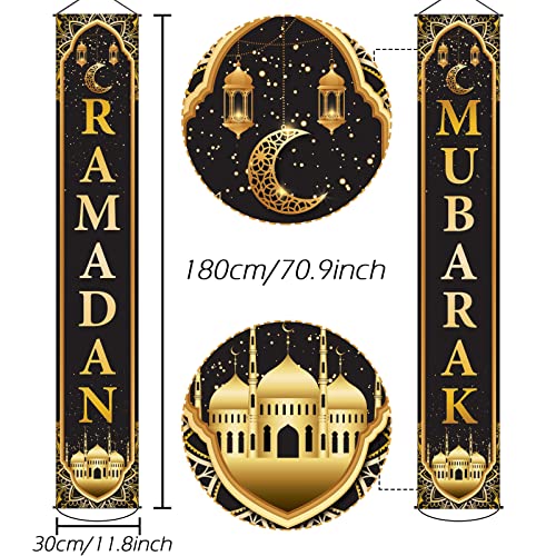 Ramadan Mubarak Door Sign Hanging Banners Decoration Set for Ramadan Themed Party Indoor and Outdoor Party Supplies Decorations