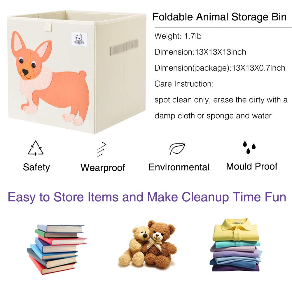 Foldable Animal Cube Storage Bins Fabric Toy Box/Chest/Organizer for Toddler/Kids Nursery, Playroom, 13 inch (Dog)