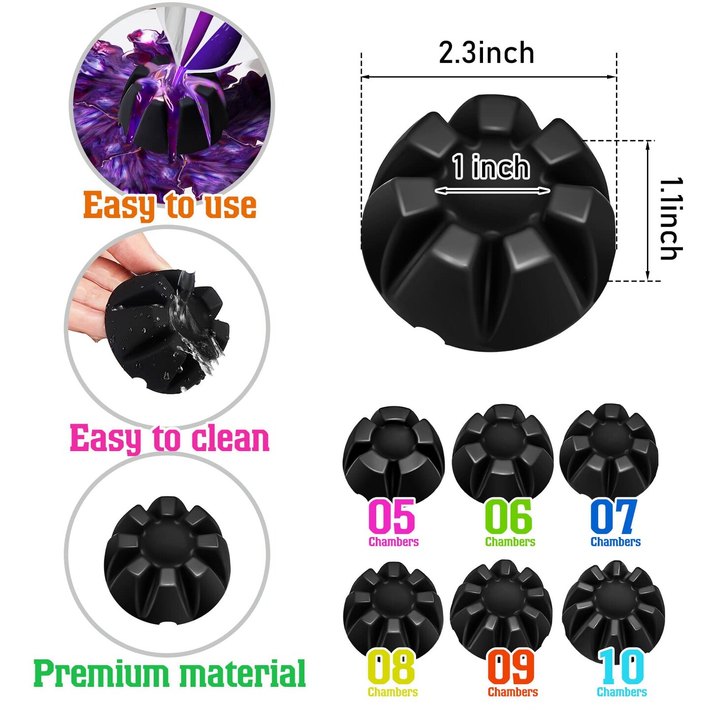 6 Pieces Flower Pour Cup for Paint Pouring 6/7/8/9/10 Slot Acrylic Paint Tools Fluid Painting Supplies Flower Strainer for DIY Pouring Paint and Creating Patterns Art Supplies(Black)