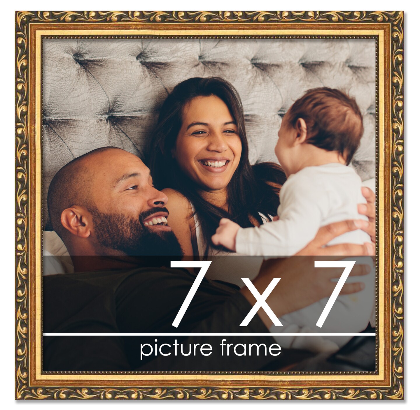 7x7 Solid Wood Antique Picture Frame with UV-Resistant Acrylic &#x26; Acid-Free Backing, Available in 4 Finishes: Bronze, Gold, Silver, and Gold with Black