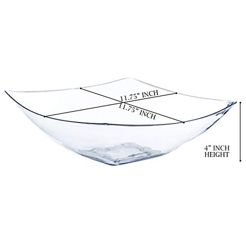 4 Pieces Disposable 128 ounce Square Serving Bowls, Party Snack or Salad Bowl, Extra Large Plastic Crystal Clear