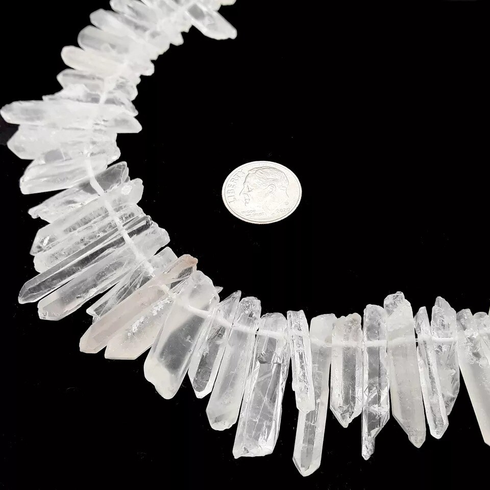 Clear Quartz Matte Faceted Top Drill Points Beads Approx 16-30mm 15.5" Strand