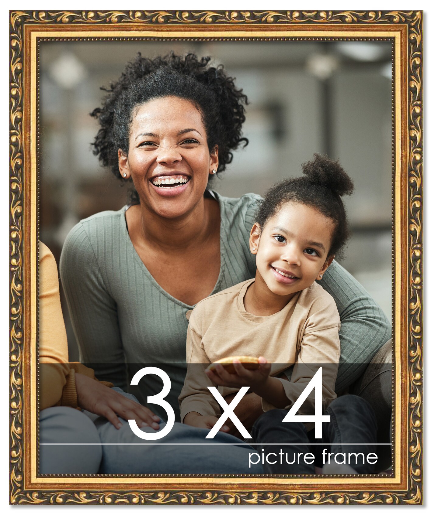3x4 Gold with Black Wood Picture Frame - UV Acrylic, Foam Board Backing, Hanging Hardware