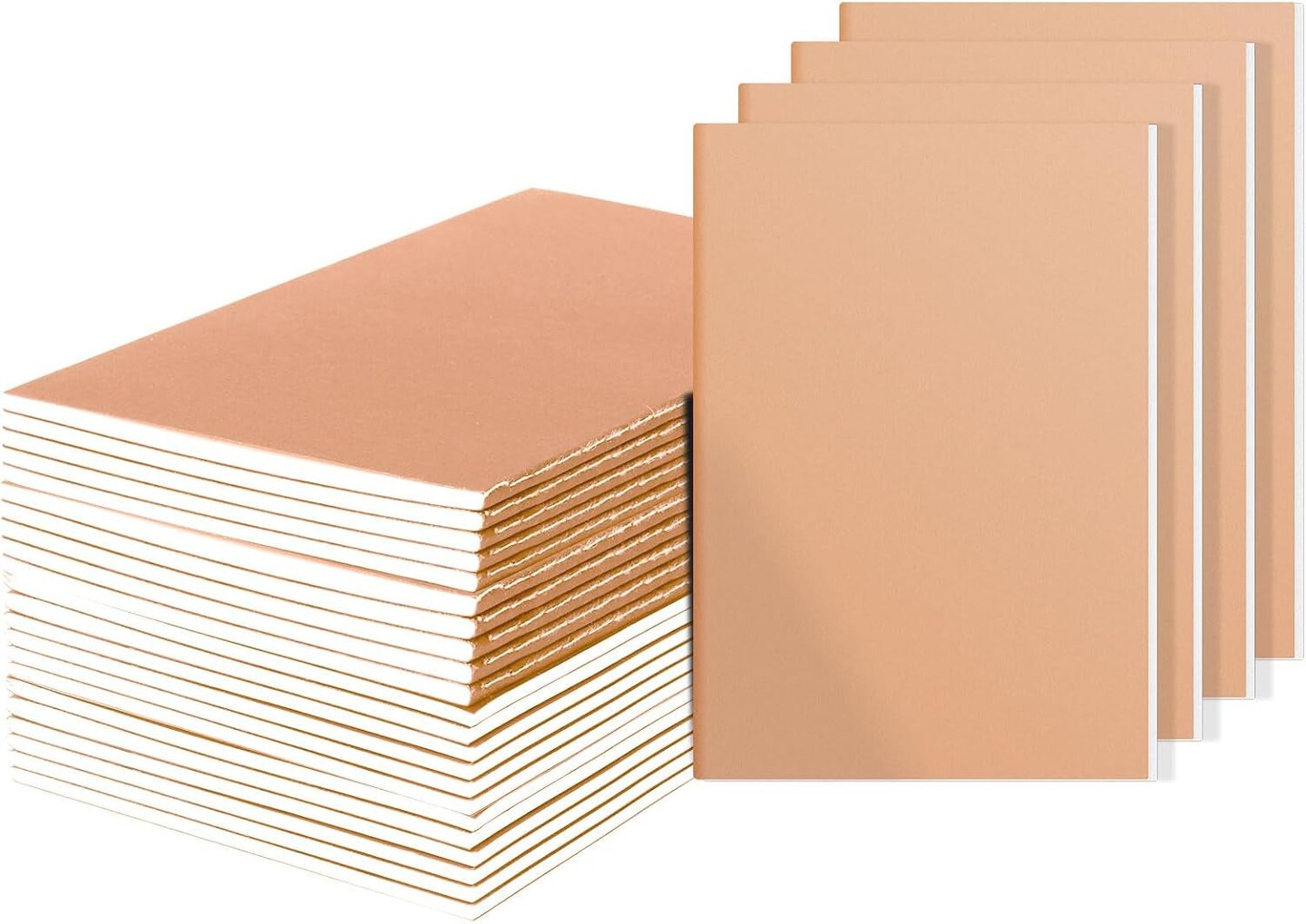 24 Pack A5 Kraft Notebooks, Journals in Bulk, Blank Paper Sketchbooks, 72 Pages, 36 Sheets, 80GSM, 8.3X5.5 Inch, Travel Writing Notebooks Journal for Office School Supplies (24Pack, Kraft)