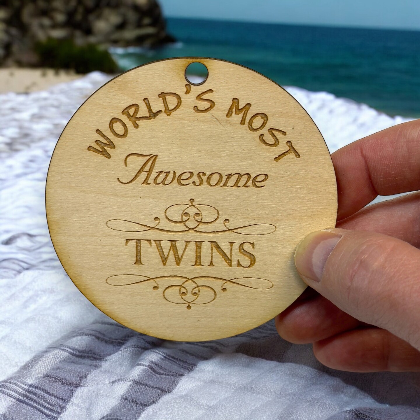 Ornament - World&#x27;s most awesome Twins - Raw Wood