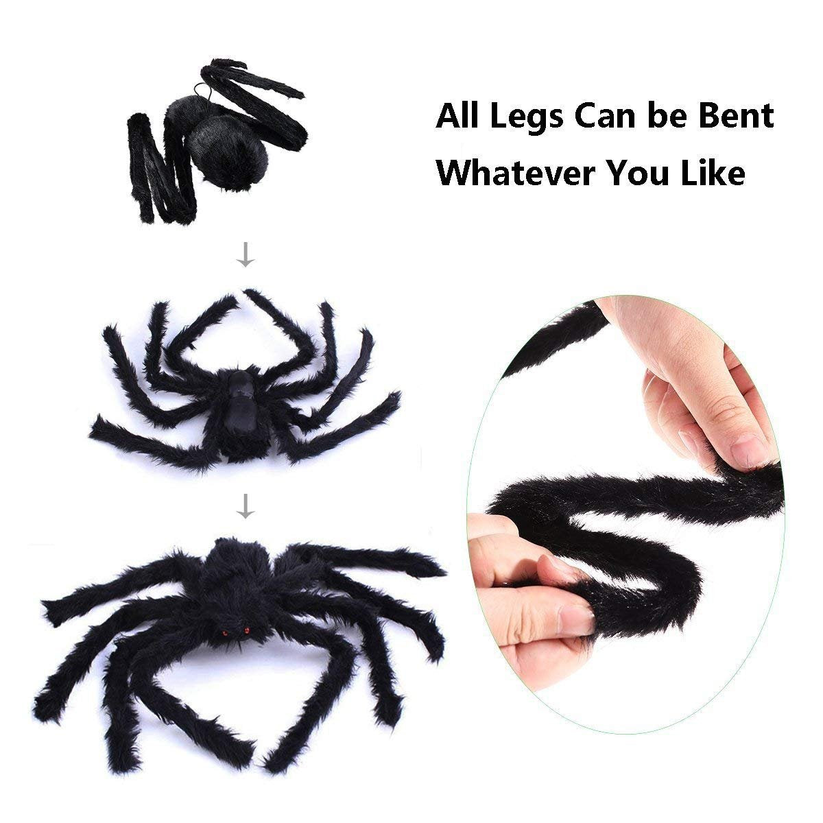 4.9 Ft Black Soft Hairy Scary Spider for Halloween Outdoor Yard &#x26; Indoor Decoration