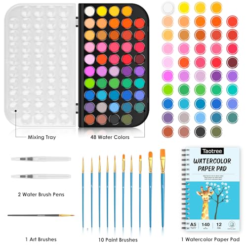 48 Colors Watercolors Painting Kit Washable Water Colors with 10 Paint Brushes, Brush Pen, Palette, Drawing Pad, Arts and Crafts Painting Supplies Art Set for Kids Adults Artist