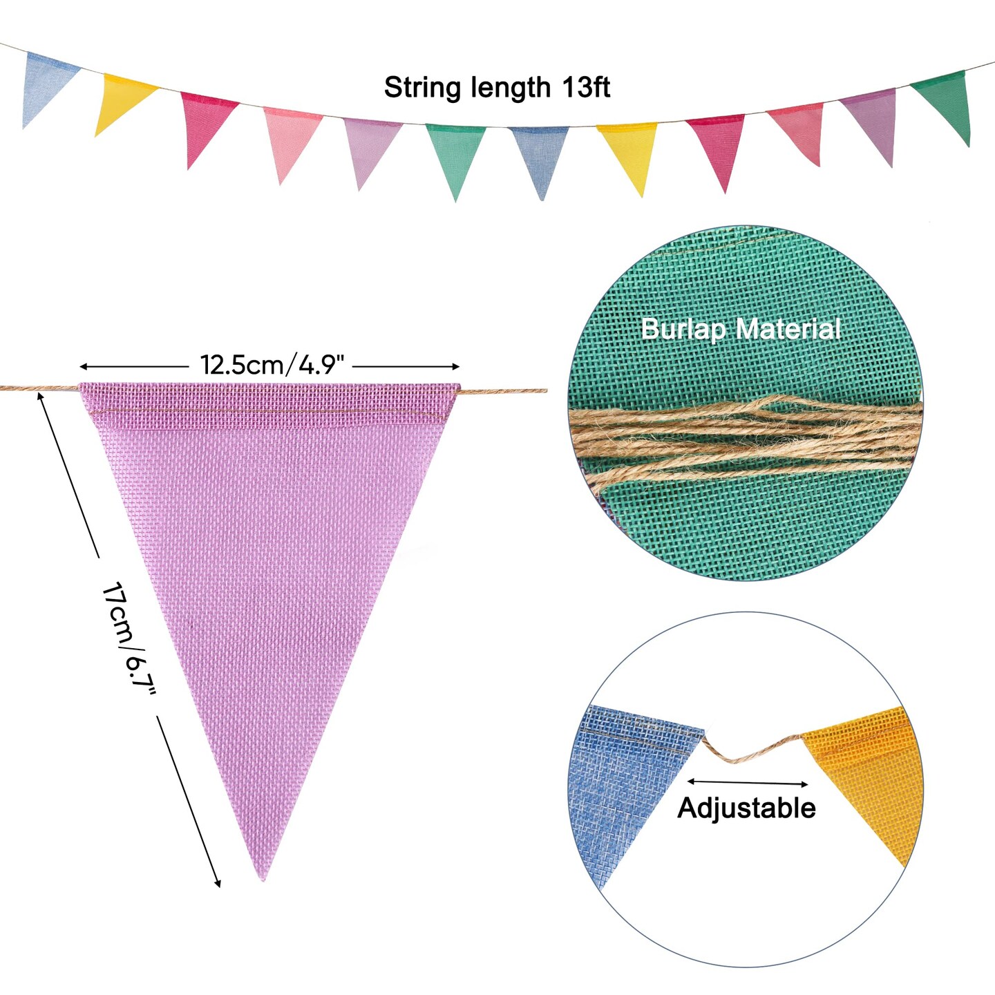 Colorful Triangle Banners for Birthdays Easter Classroom School Carnival Garland Outdoor Burlap Bunting Party Decorations 4 Strings