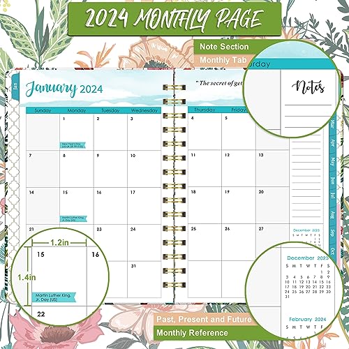 Weekly &#xFF06; Monthly Planner 2024, Jan. 2024 &#x2013; Dec. 2024, 6.4&#x22; x 8.5&#x22; with Tabs, Flexible Hardcover, Thick Paper, Strong Twin-Wire Binding, Back Pocket, Inspirational Quotes &#xFF06; Notes