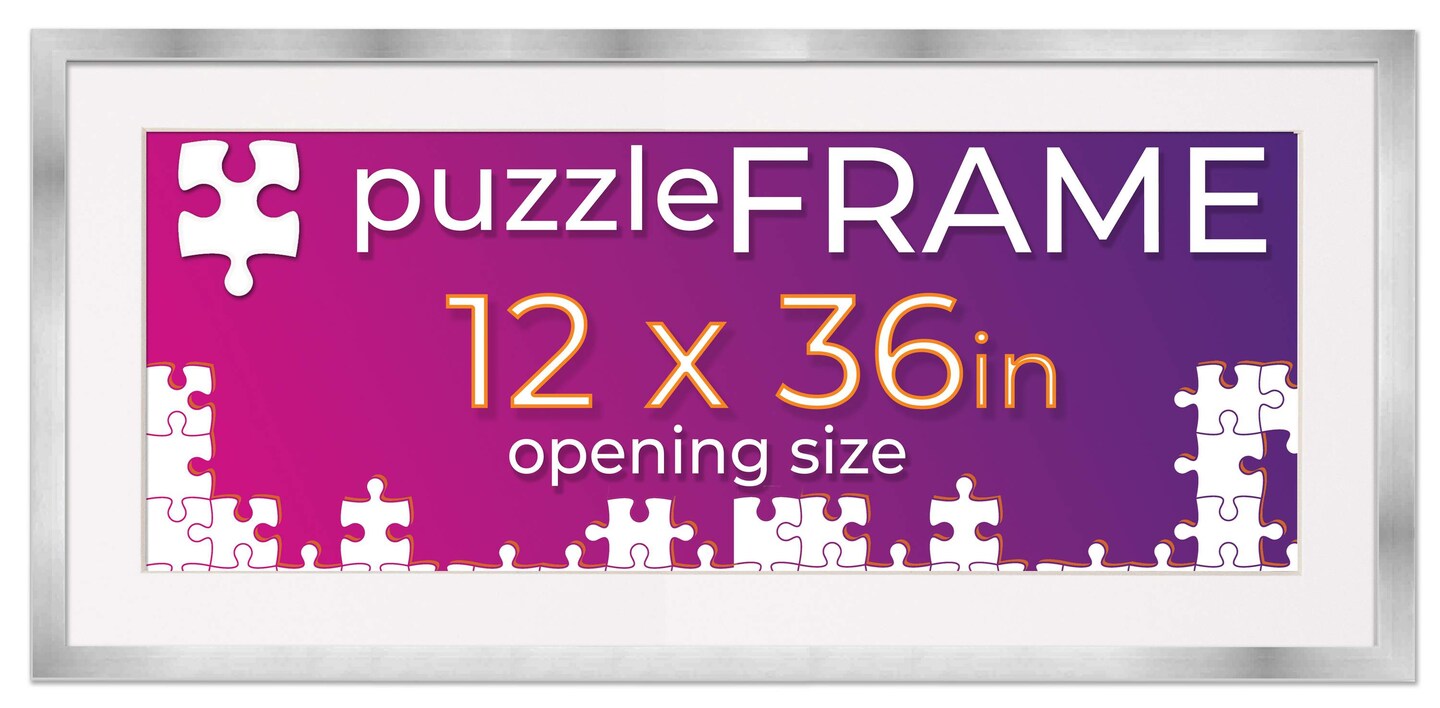 Silver Wood Puzzle Frame Kit with Glue Sheets, White Mat, Backing, UV Acrylic - Available in 20 Popular Sizes