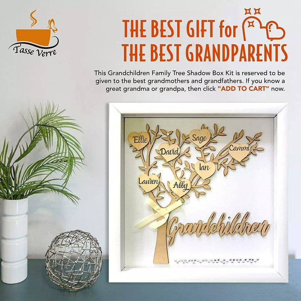 12x12 Grandchildren Shadow Box Kit - Family Tree Mothers Day Gift Grandma Mom