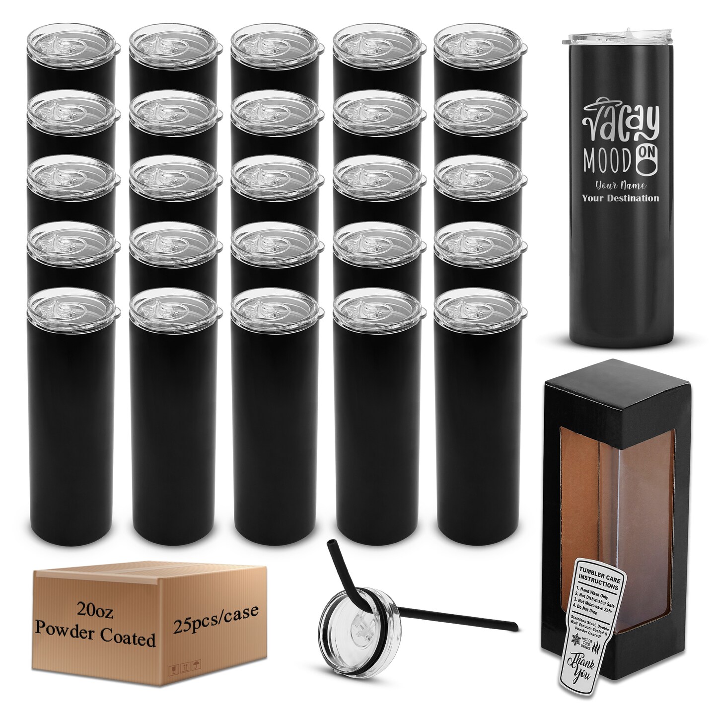 makerflo 20 oz Skinny Powder Coated Tumbler, Stainless Steel Insulated Travel Tumbler Mug with Splash Proof Lid & Straw, for Tea, Wine, Water, Hot Cold Drink, For Personalized DIY Gifts